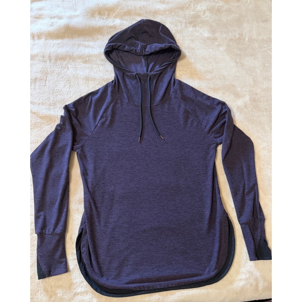 🍁Serene Tangerine Purple Heathered Long Sleeve Hoodie Thumbhole High-Low Hem Sm‎ - Picture 3 of 10